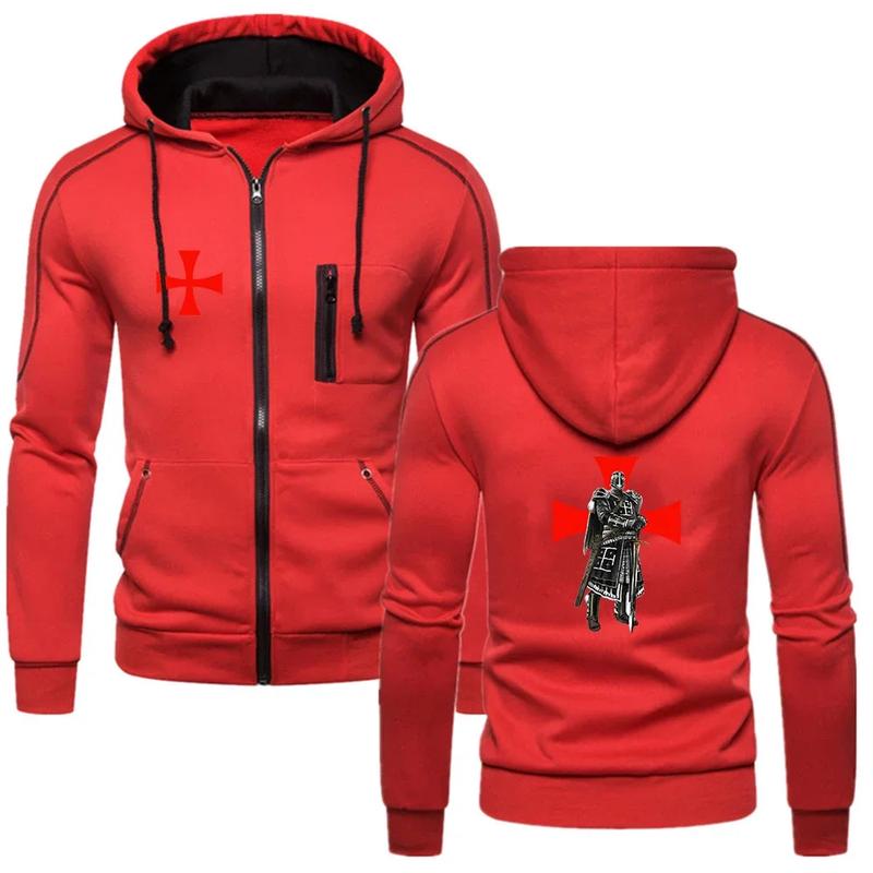 Knights Templar Hoodie - Red Polyester Long Sleeve With Zipper