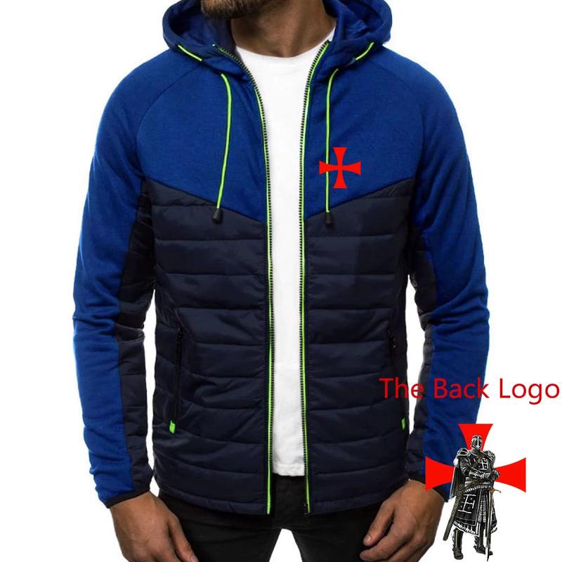 Knights Templar Hoodie - Blue & Black With Zipper and Red Templar Cross