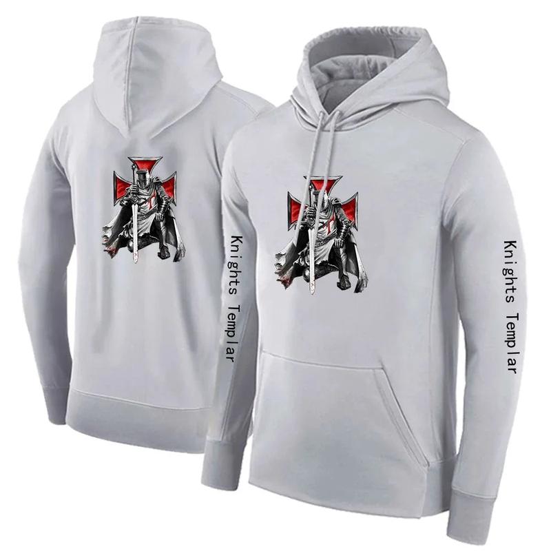 Knights Templar Hoodie - Gray Oversized Polyester Templar Cross