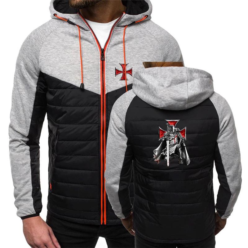Knights Templar Hoodie - Black & Gray With Zipper and Templar Cross