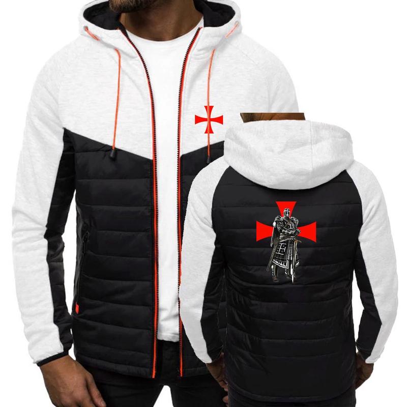 Knights Templar Hoodie - Black & White With Zipper and Red Templar Cross
