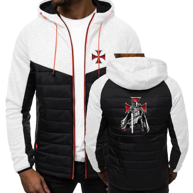 Knights Templar Hoodie - White & Black With Zipper and Templar Cross