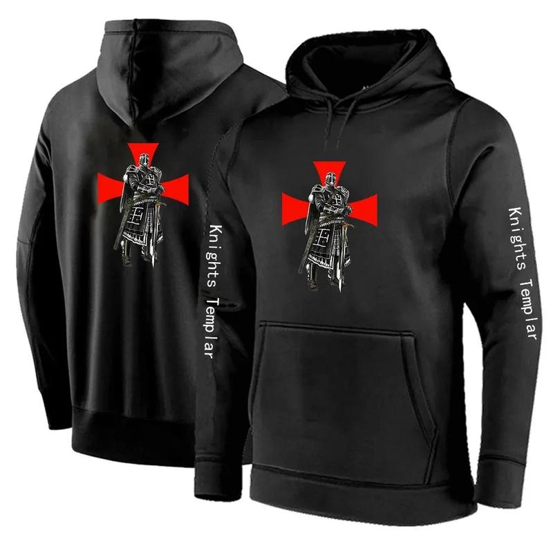 Knights Templar Hoodie - Black Oversized Polyester With Red Templar Cross