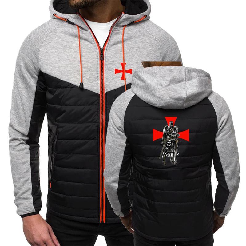 Knights Templar Hoodie - Black & Grey Templar Design Front & Back