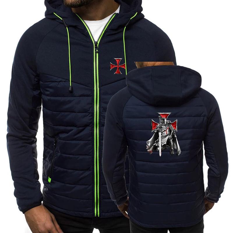 Knights Templar Hoodie - Navy Blue Printed Design With Zipper