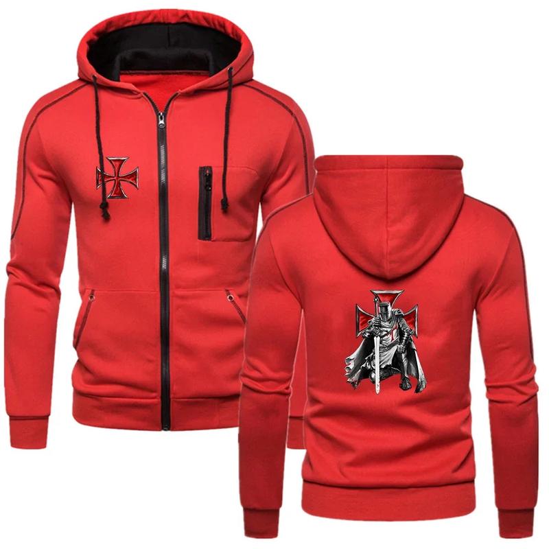 Knights Templar Hoodie - Red Long Sleeve With Zipper