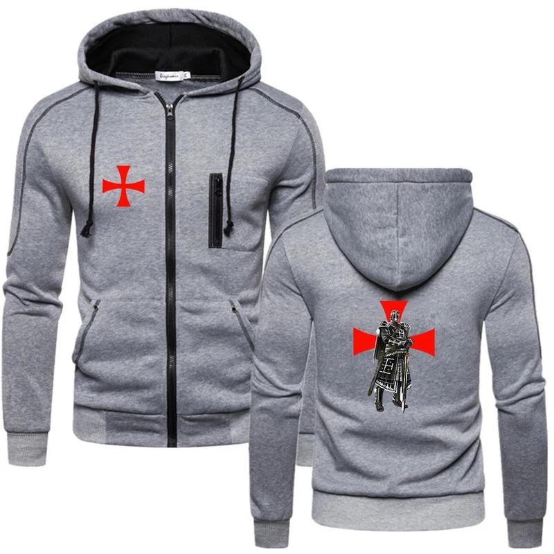 Knights Templar Hoodie - Gray Long Sleeve With Zipper