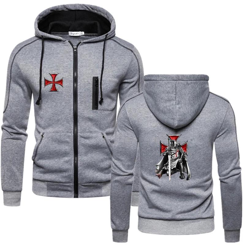 Knights Templar Hoodie - Gray & Dark Red Long Sleeve Polyester
