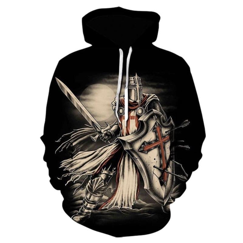 Knights Templar Hoodie - Black Vintage Printed Design