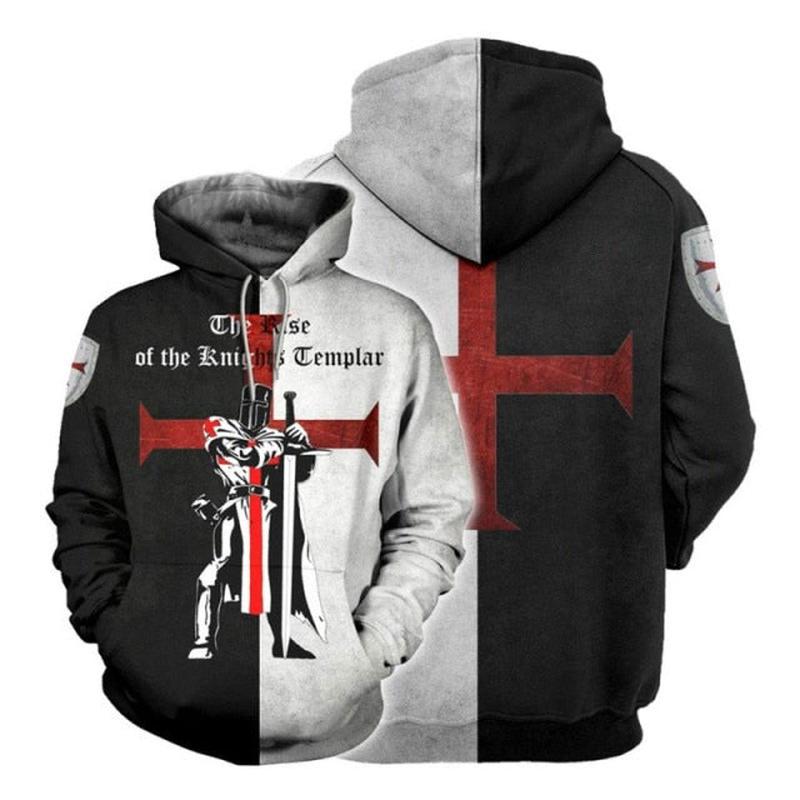 Knights Templar Hoodie - Black & White With Cross