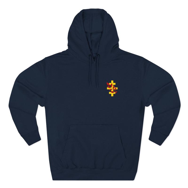 Red Branch of Eri Hoodie - Embroidered Leaf Cross Design