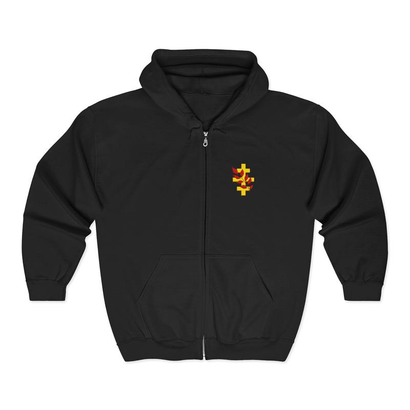 Red Branch of Eri Hoodie - Zip Up Jacket Leaf Cross Embroidery