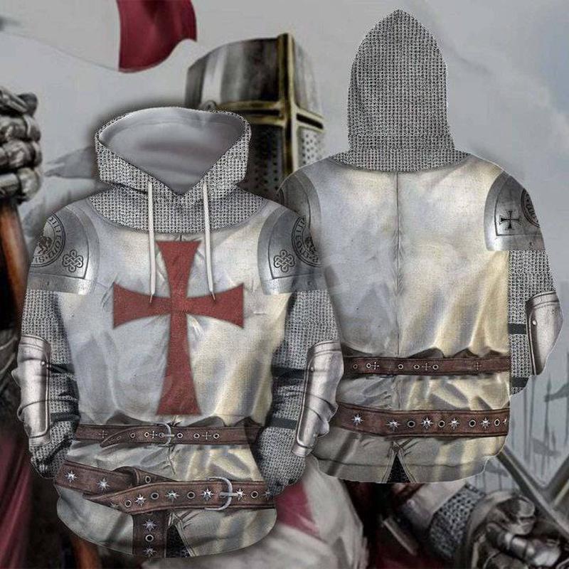 Knights Templar Hoodie - Casual Knight Templar Armor 3D Print Pullover