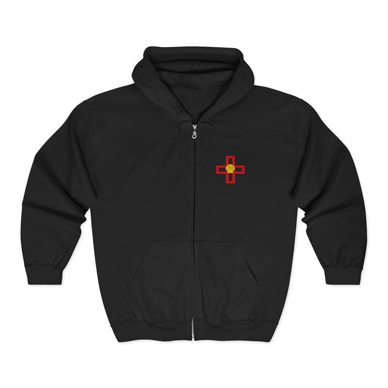 St. Thomas of Acon Hoodie - Zip Up Jacket Dual Embroidered Cross & Shell
